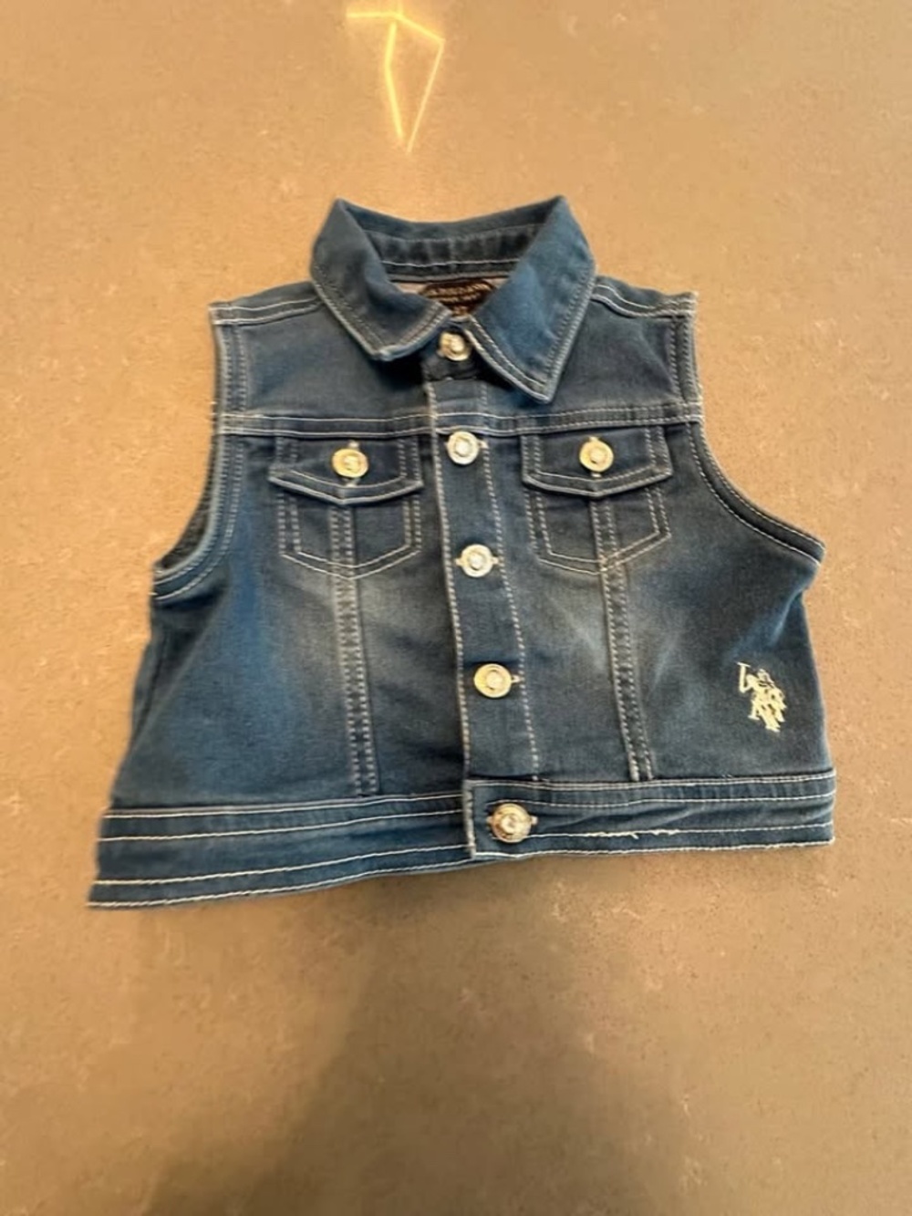 Girl 4T U.S. Polo Association Denim Blue Button Vest EUC